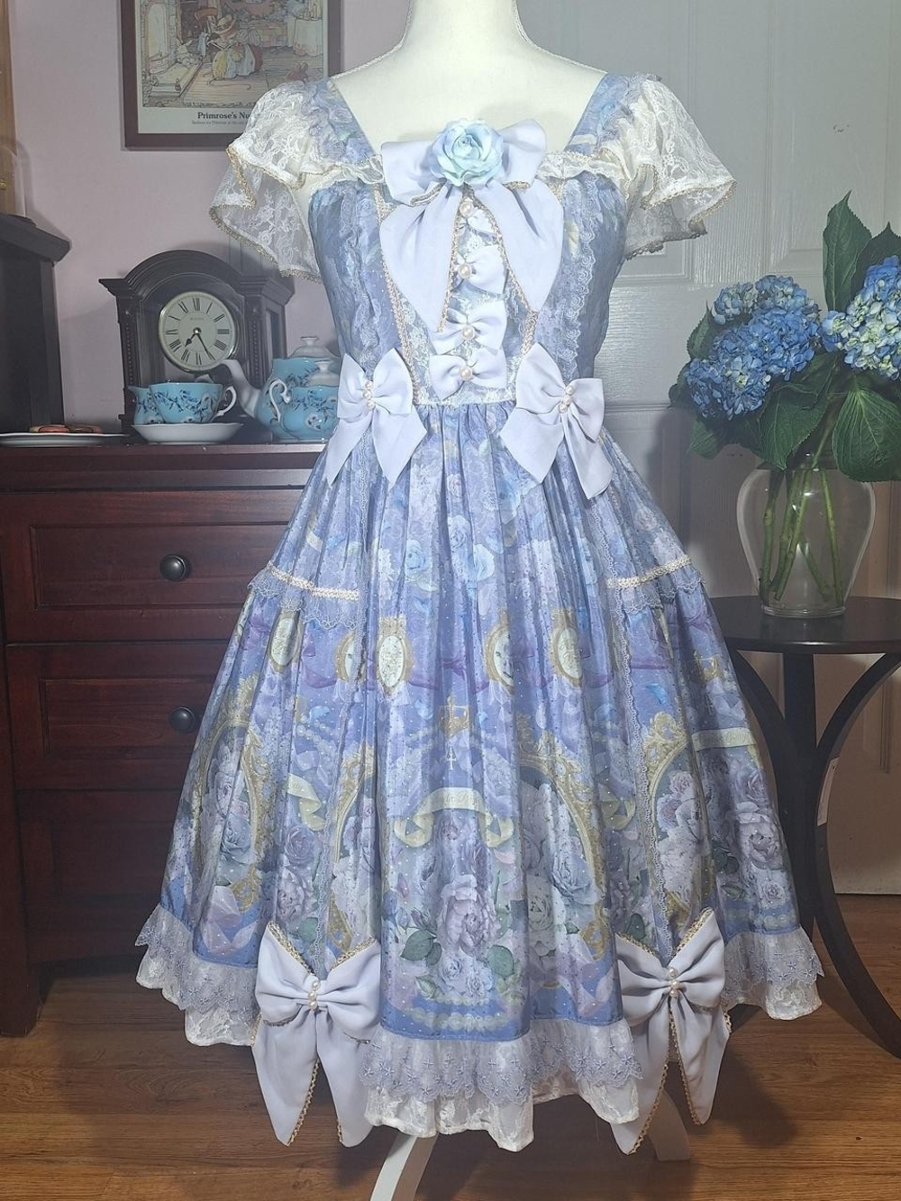 🎀 Angelic Pretty Baroque Rose Print JSK – Lilac x Blue ✨